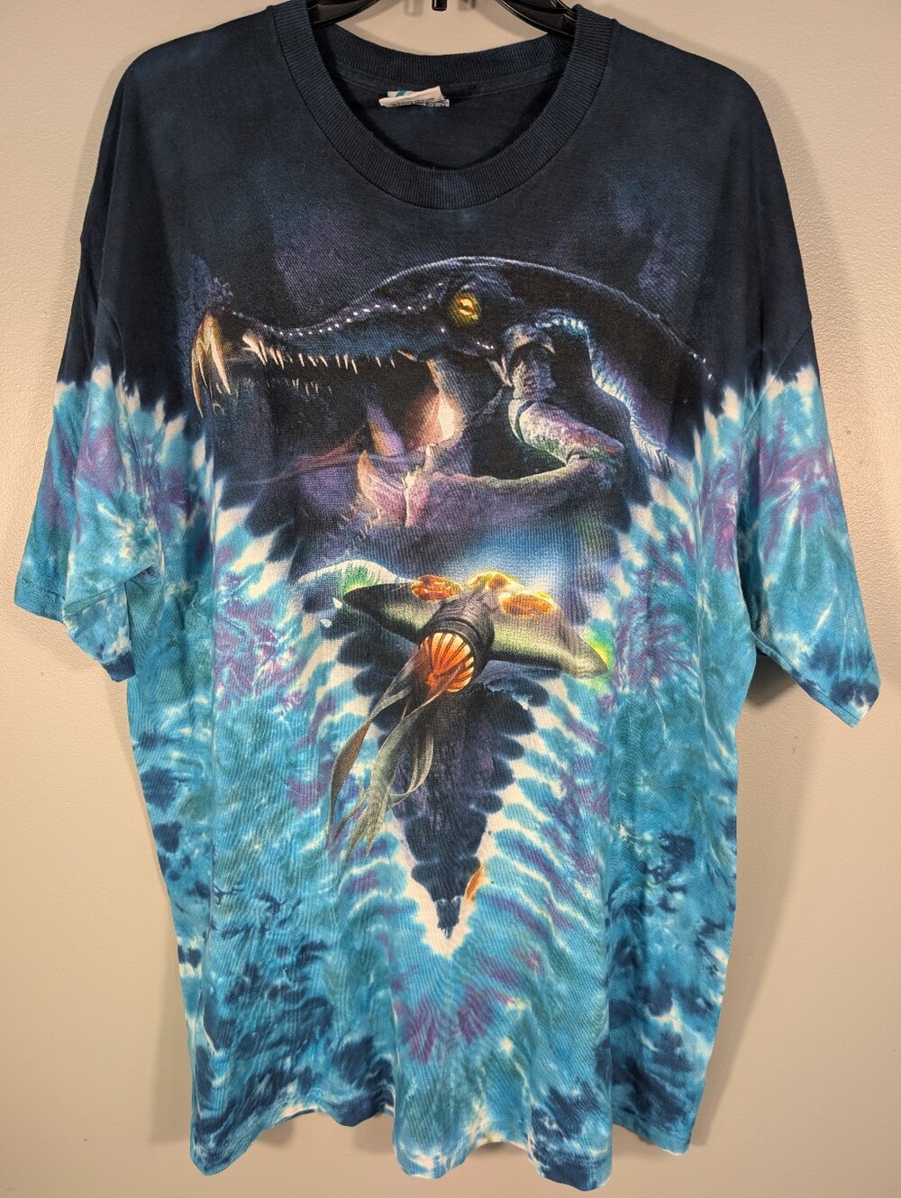 VTG 90's Star Wars Episode 1 Naboo Abyss Liquid Blue Tie Dye T-shirt, XL.